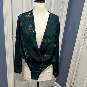 Zara Teal and Gold Patterned Top